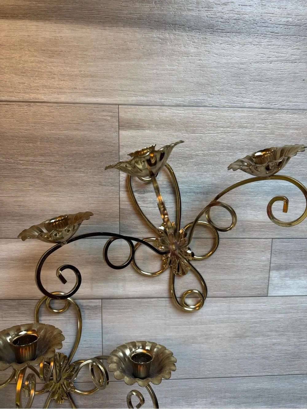 Set of 2 Brass Wall Sconce Candle Holders